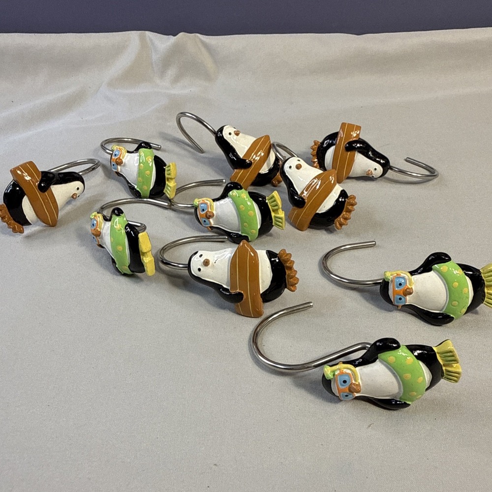 Vintage Target Penguin Party Shower Curtain Hooks Rings Resin Set of 10